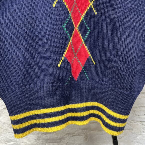 Espirit Sport Knit Wool Collared Argyle Pullover Sweater Preppy Vintage 90s - Picture 7 of 10